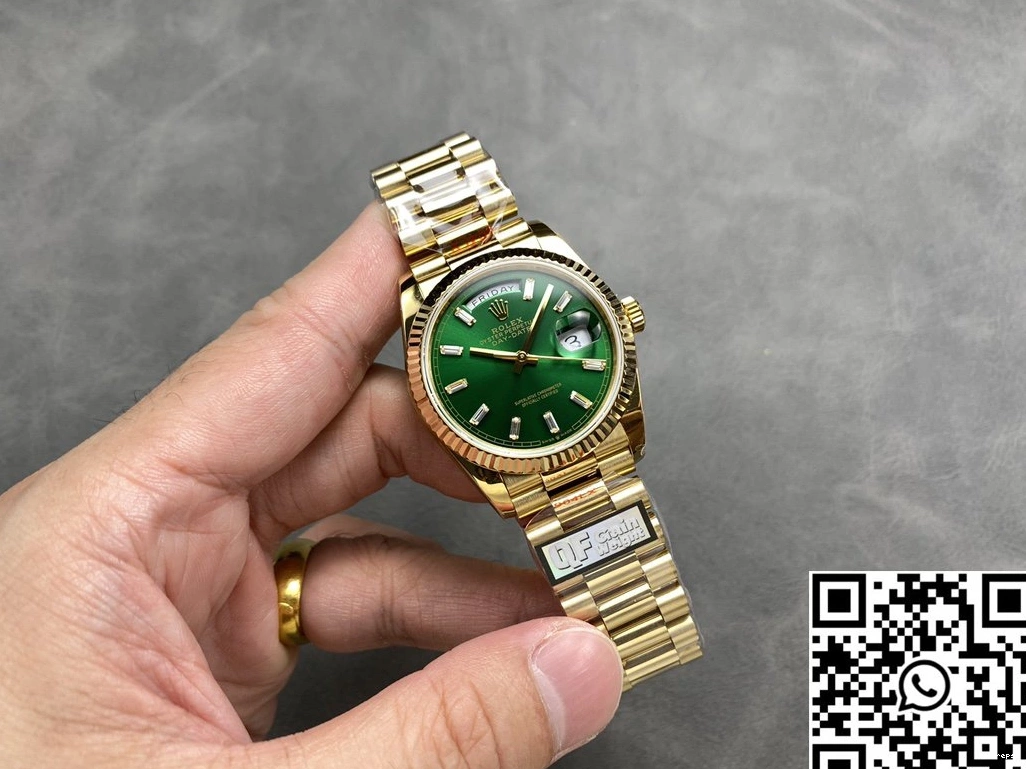 Rolex Dial Date Day Yellow QF M128238-0130 Green 36mm Steel SmoothTexture 1000 Factory v5 Tungsten Gold 0724